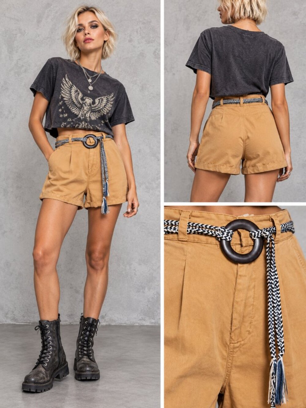 Topshop Tan High Waisted Pleated Cuffed Tailored Shorts US 6